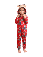 Mono con capucha de reno rojo y diseño de bufanda azul de reno