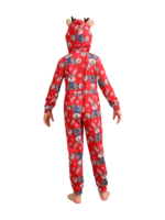 Mono con capucha de reno rojo y diseño de bufanda azul de reno