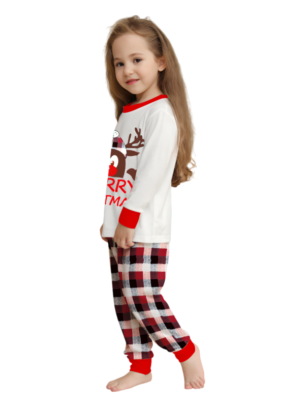 Discreet reindeer wearing a beret, authentic checked family pyjamas