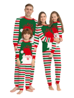 Familia a rayas verdes y rojas, pijama de pareja con cabeza de Papá Noel