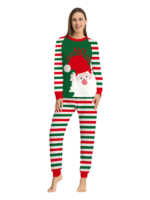 Familia a rayas verdes y rojas, pijama de pareja con cabeza de Papá Noel
