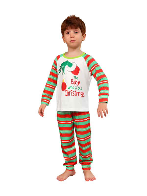 Grinchmaspyjamas för hela familjen, röd, grönrandig