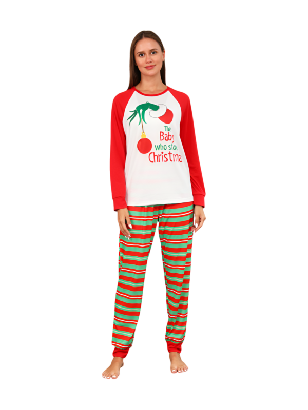Grinchmaspyjamas för hela familjen, röd, grönrandig