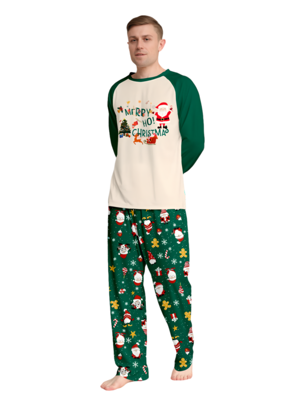 Originale pigiama natalizio verde stellato con motivi natalizi e di Babbo Natale