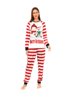 Snögubben och hans glada renkompis, rödrandig familjepyjamas