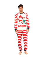 Snögubben och hans glada renkompis, rödrandig familjepyjamas