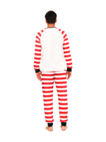 Snögubben och hans glada renkompis, rödrandig familjepyjamas
