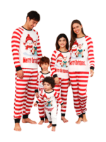 Snögubben och hans glada renkompis, rödrandig familjepyjamas