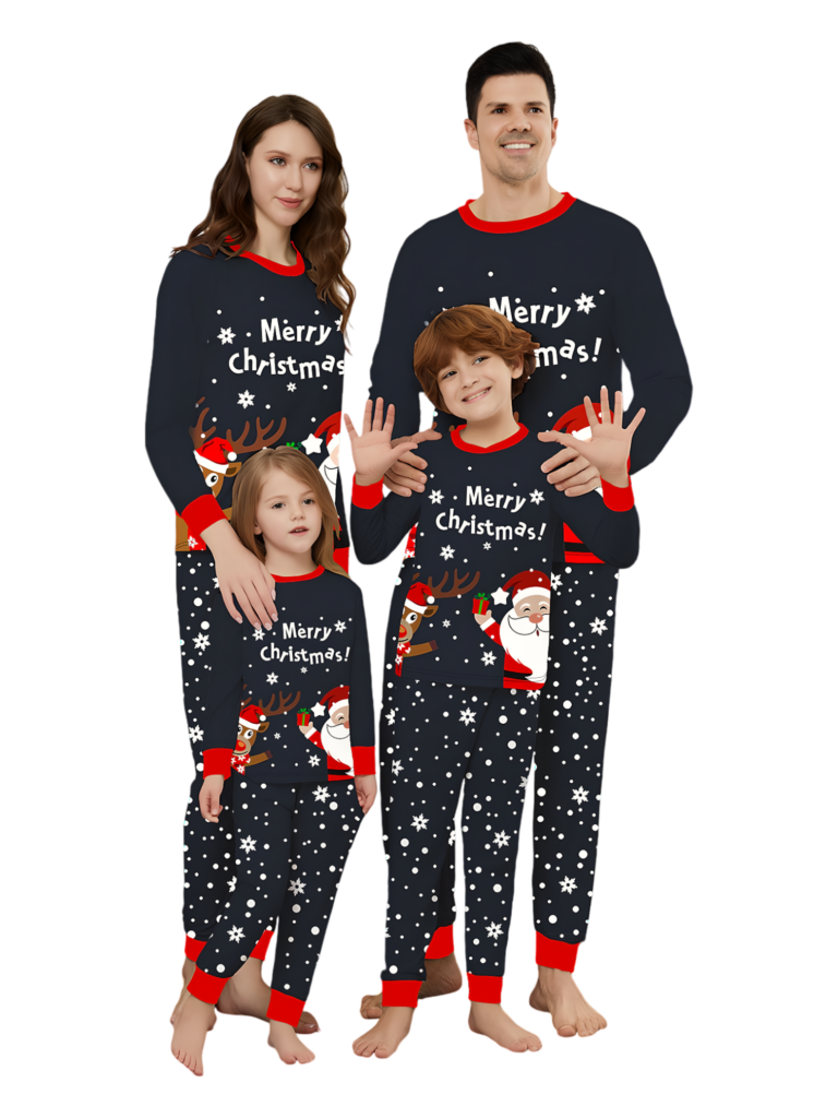 All Pyjamas Snowy pyjamas, Father Christmas giving a present to his little reindeer ...