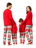 3 bearded elves with “Merry Christmas” print, red, patterns on pants