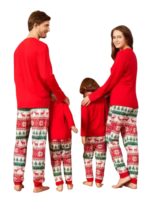 3 bearded elves with “Merry Christmas” print, red, patterns on pants