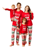 3 bearded elves with “Merry Christmas” print, red, patterns on pants