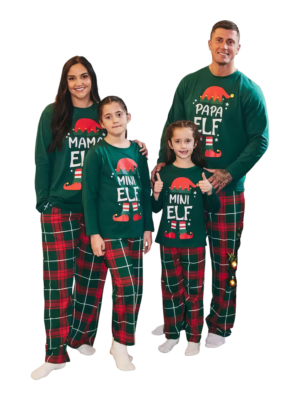 Elf Christmas pyjamas family, couple, Irish check