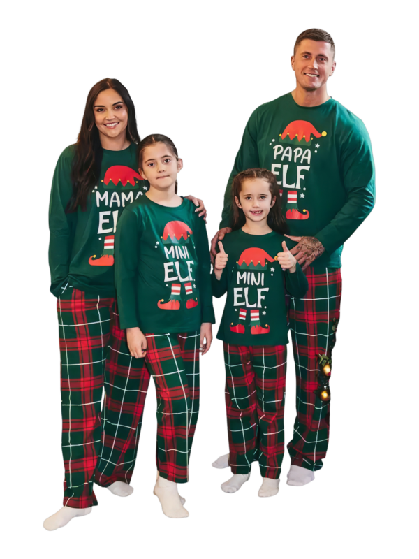 Elf Christmas pyjamas family, couple, Irish check