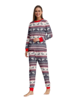 Family and couple pajamas with reindeer stripe pattern gray and white matching pajamas