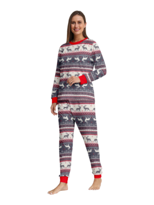 Family and couple pajamas with reindeer stripe pattern gray and white matching pajamas