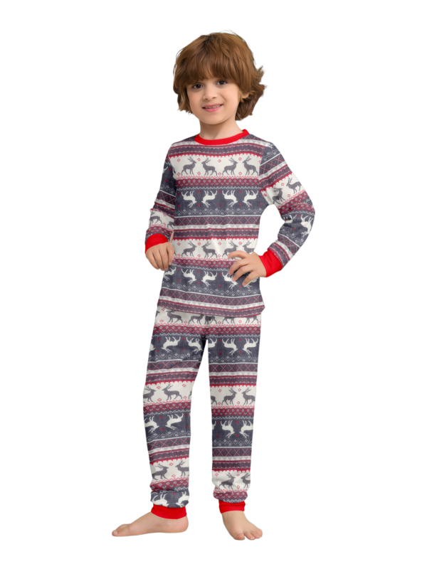 Family and couple pajamas with reindeer stripe pattern gray and white matching pajamas