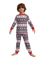 Family and couple pajamas with reindeer stripe pattern gray and white matching pajamas