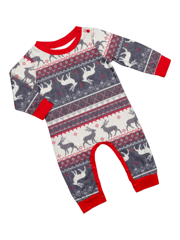 Family and couple pajamas with reindeer stripe pattern gray and white matching pajamas