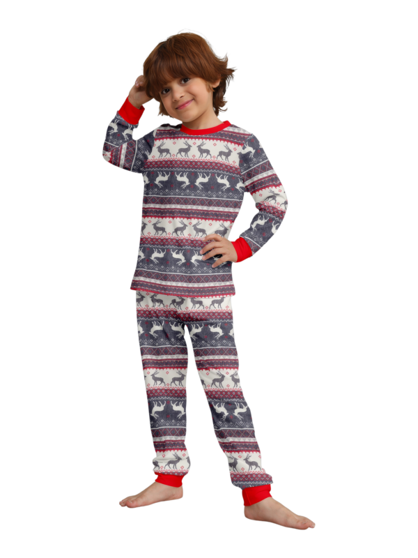 Family and couple pajamas with reindeer stripe pattern gray and white matching pajamas