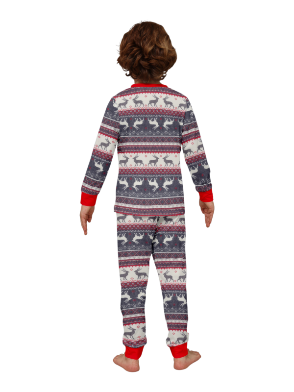 Family and couple pajamas with reindeer stripe pattern gray and white matching pajamas