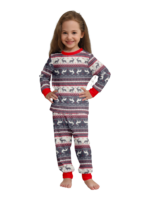 Family and couple pajamas with reindeer stripe pattern gray and white matching pajamas