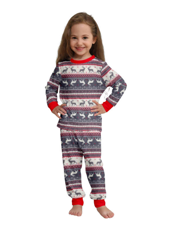 Family and couple pajamas with reindeer stripe pattern gray and white matching pajamas