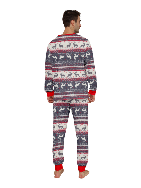 Family and couple pajamas with reindeer stripe pattern gray and white matching pajamas