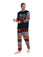 Family christmas pajamas with red and black stripes, christmas motifs