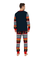 Family christmas pajamas with red and black stripes, christmas motifs