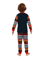 Family christmas pajamas with red and black stripes, christmas motifs