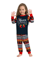 Family christmas pajamas with red and black stripes, christmas motifs