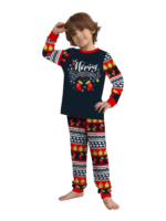 Family christmas pajamas with red and black stripes, christmas motifs
