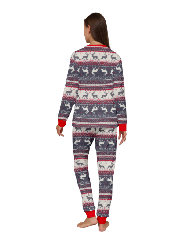 Family and couple pajamas with reindeer stripe pattern gray and white matching pajamas