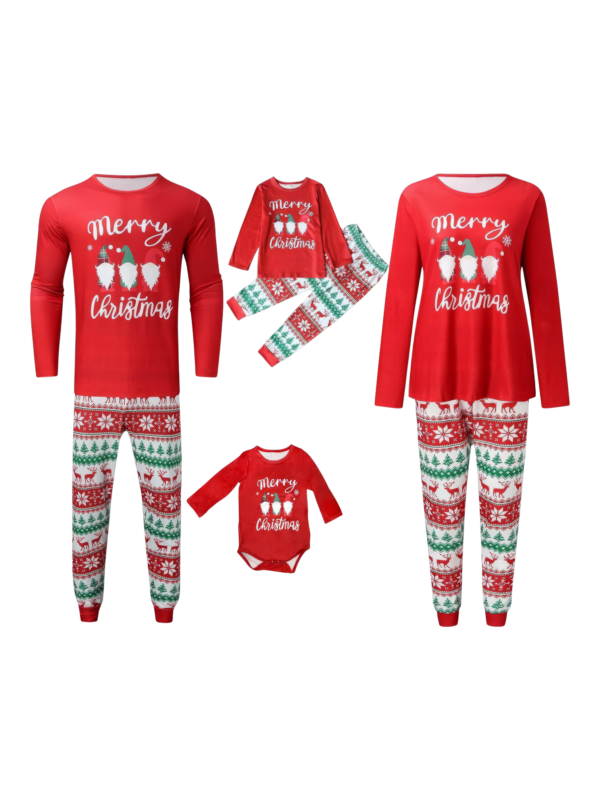 3 bearded elves with “Merry Christmas” print, red, patterns on pants
