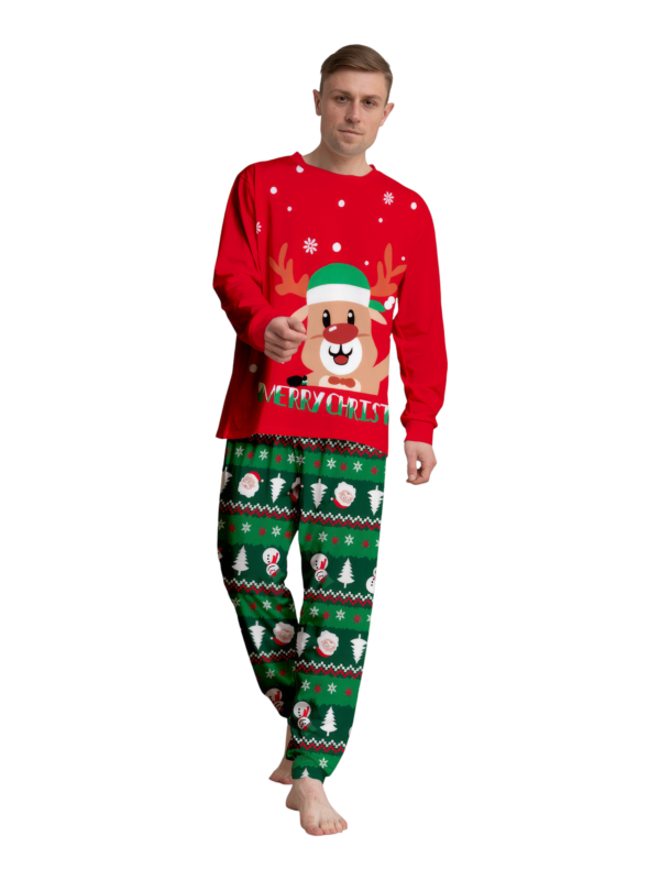 Familienpyjama mit Rentieraufdruck für die ganze Familie, rot und grün