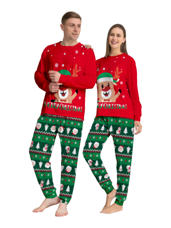 Familienpyjama mit Rentieraufdruck für die ganze Familie, rot und grün