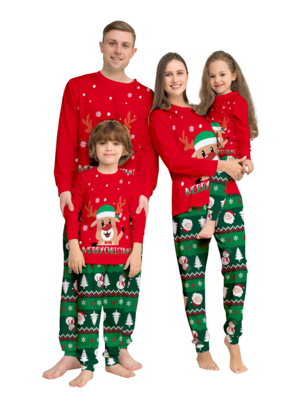 Familienpyjama mit Rentieraufdruck für die ganze Familie, rot und grün