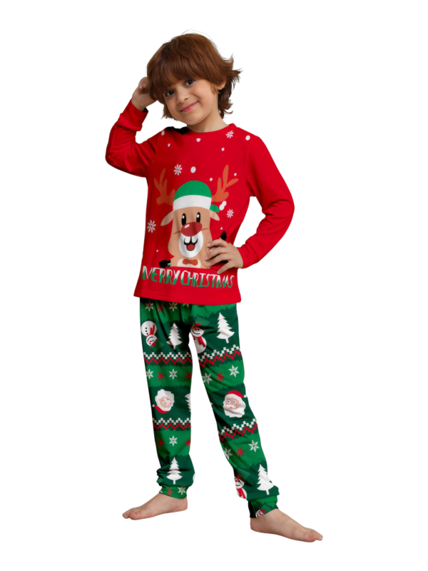 Familienpyjama mit Rentieraufdruck für die ganze Familie, rot und grün
