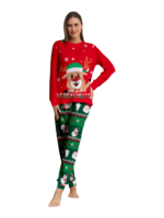 Familienpyjama mit Rentieraufdruck für die ganze Familie, rot und grün