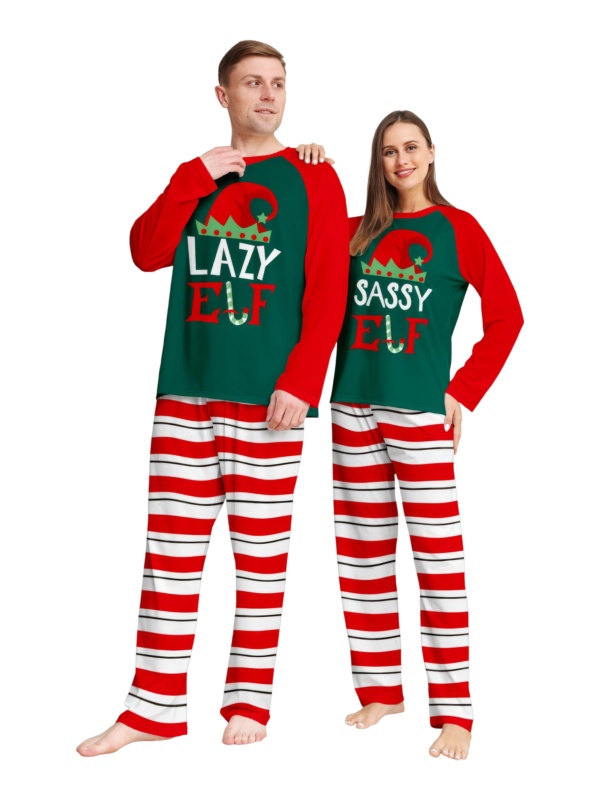 Grün und rot gestreifter Elfen-Familienpyjama