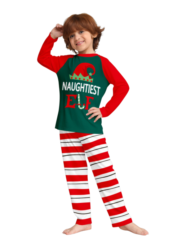 Grün und rot gestreifter Elfen-Familienpyjama