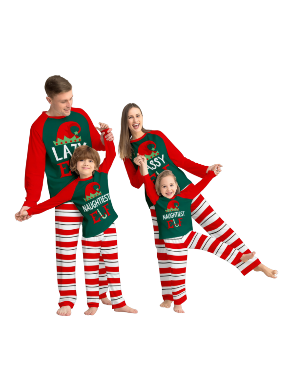 Grün und rot gestreifter Elfen-Familienpyjama