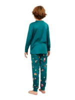 Grüner Weihnachtsfamilienpyjama, Weihnachtsmann und sein Schlitten