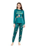 Grüner Weihnachtsfamilienpyjama, Weihnachtsmann und sein Schlitten