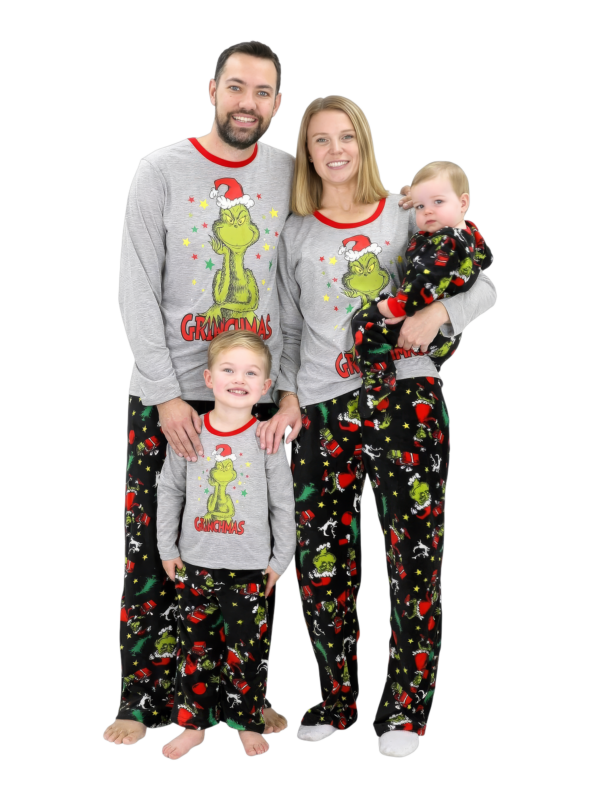 Matchande grå och svart pyjamas för familjen Grinchmas