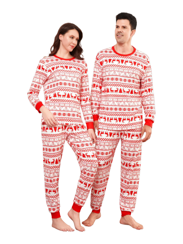 Modern and original white red stripes Christmas pyjamas with Christmas motifs