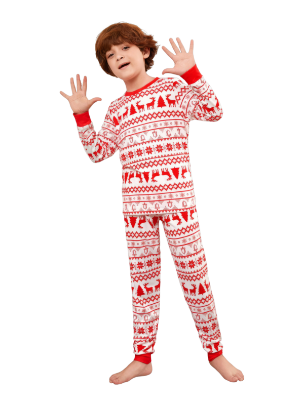 Modern and original white red stripes Christmas pyjamas with Christmas motifs