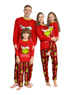 Rödrutig grinch-julpyjamas för familjen