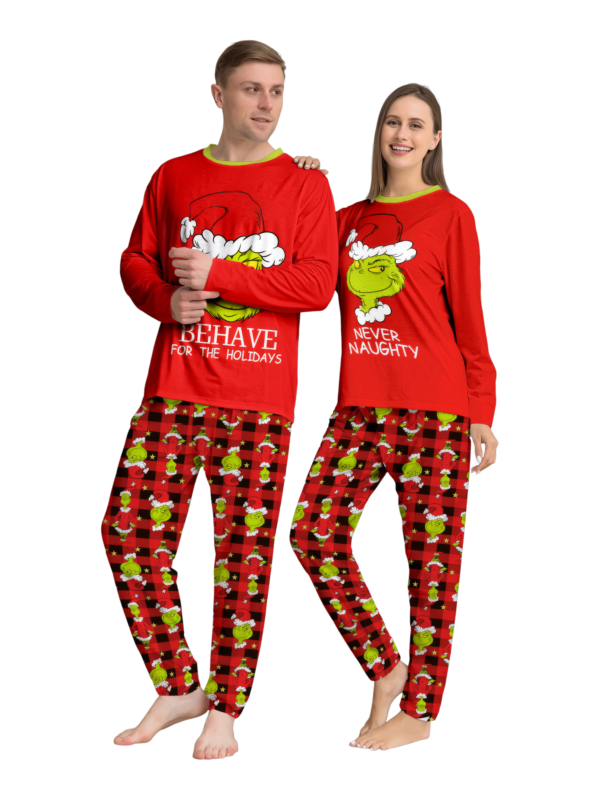 Rödrutig grinch-julpyjamas för familjen